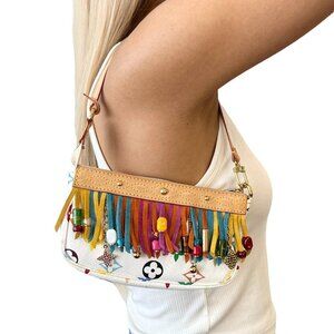 LOUIS VUITTON Vintage Monogram Multicolor Fringe Baguette Mini Bag [106032]